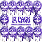 Chemical Guys Galactic Scent hanging air freshener enhances car interiors with a fruity aroma.