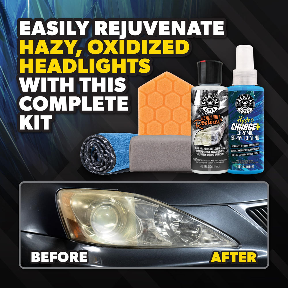 Chemical Guys headlight restoration compound 4oz used to remove oxidation and haze.
