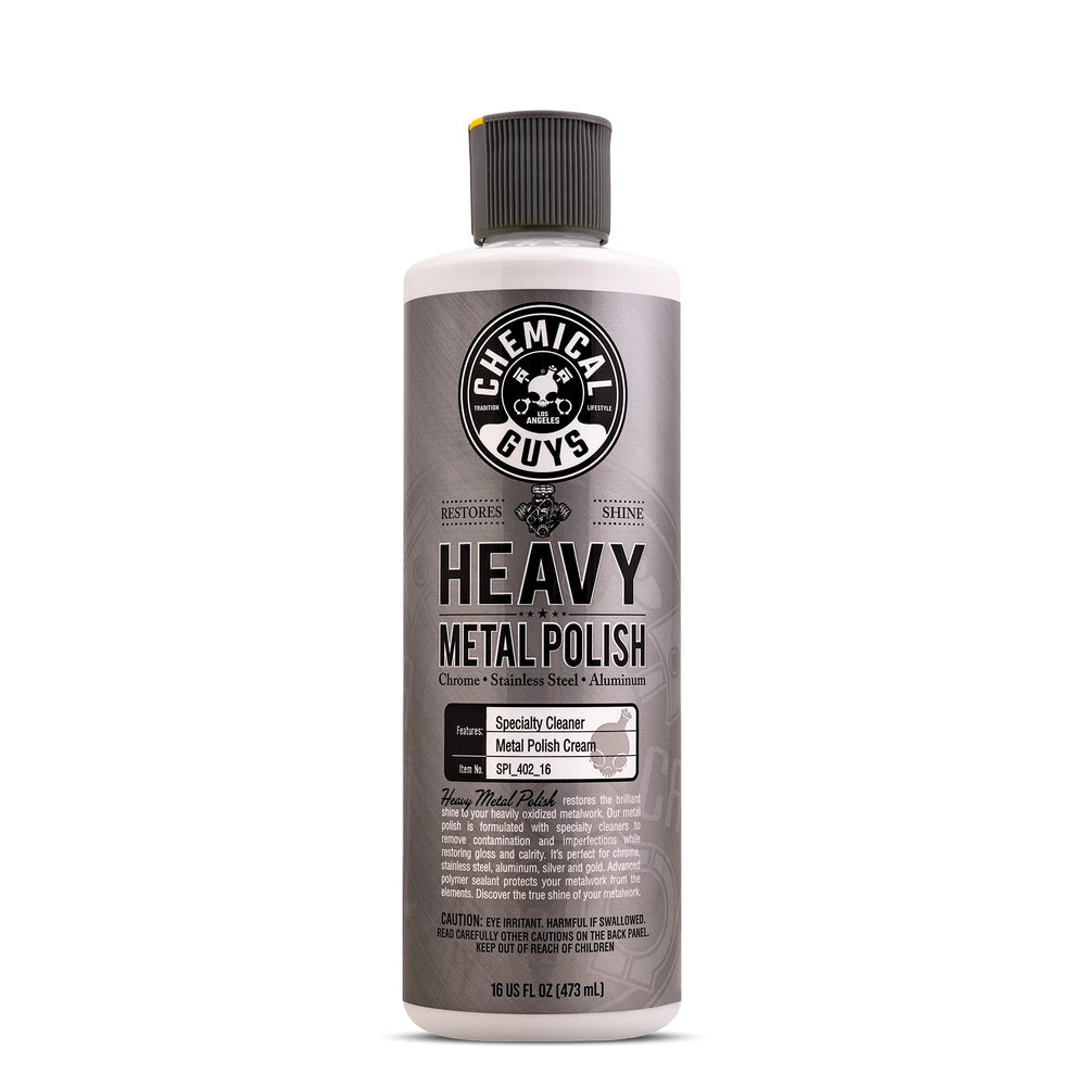 Chemical Guys Heavy Metal Polish Restorer on chrome wheels for a showroom-bright, protected finish.