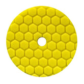 Chemical Guys Hex-Logic Quantum Yellow cutting pad on backing plate for heavy defect removal