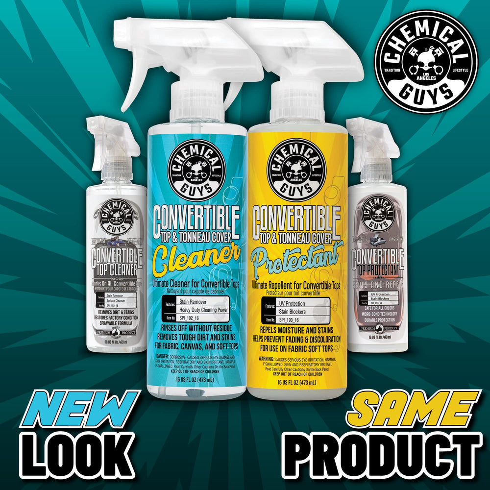Chemical Guys ACC_S95 brush with Workhorse Towels for gentle dirt removal on soft convertible tops.