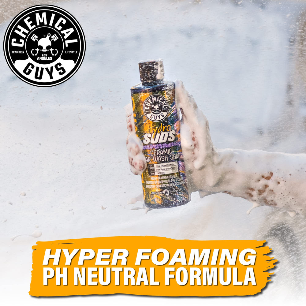 Chemical Guys HydroSuds foam lather bonds ceramic polymers for added gloss.