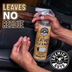 Chemical Guys leather cleaner action penetrating pores to lift oils and dirt.