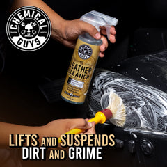 Chemical Guys Leather Cleaner foam action lifts dirt for a pristine surface.