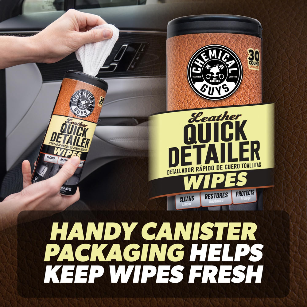Chemical Guys Leather Quick Detailer Wipes ideal for interiors and bags