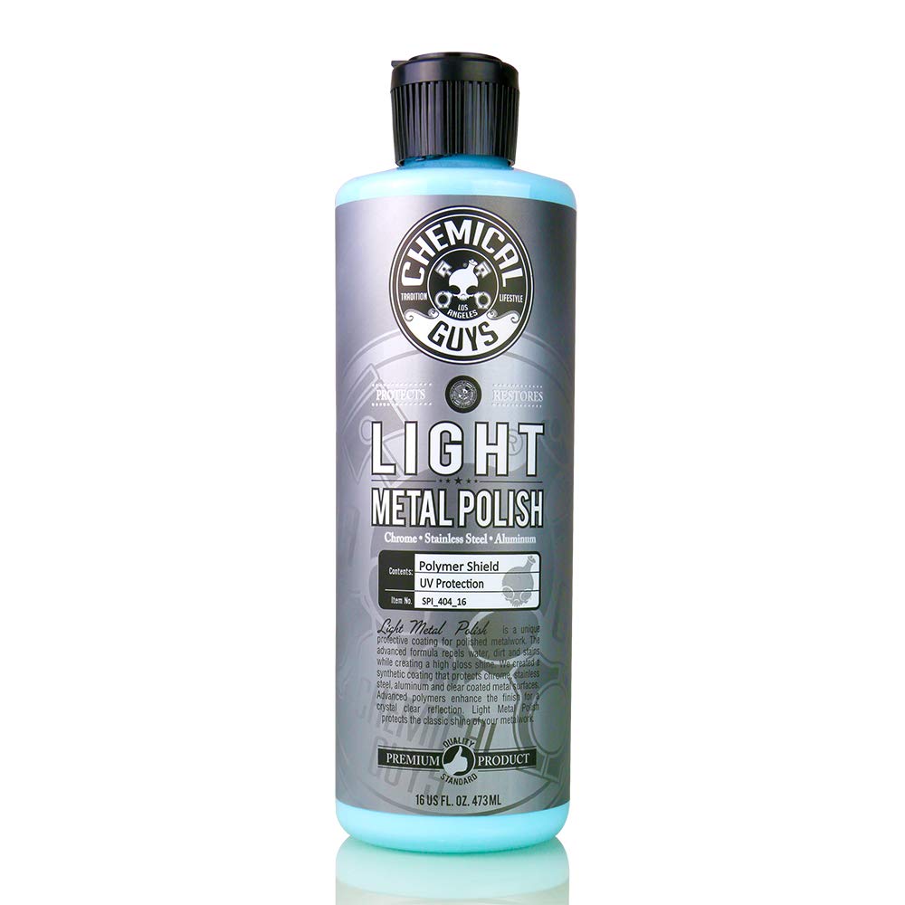 Chemical Guys Light Metal Polish on chrome for a bright mirror-like shine