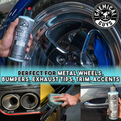Chemical Guys Light Metal Polish delivers a mirror finish on multiple metals in one step