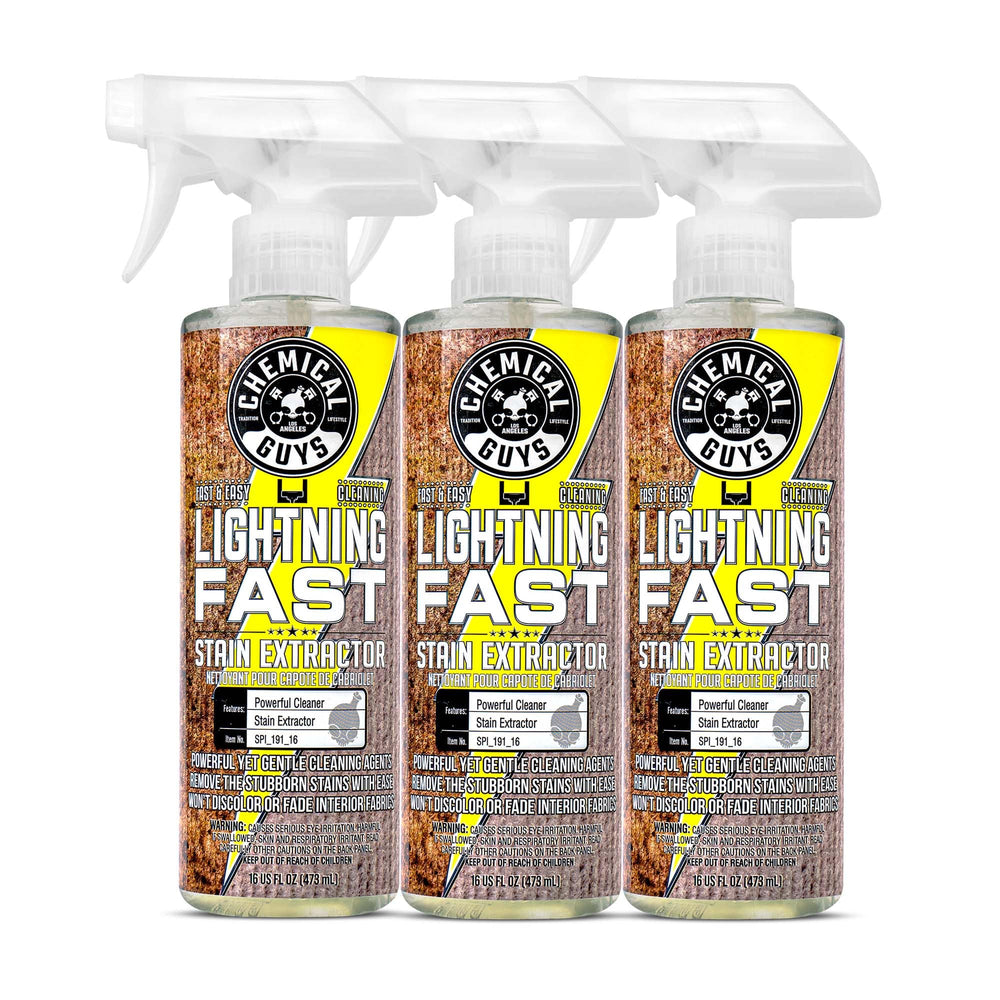 Chemical Guys Lightning Fast bottle closeup for quick fabric stain removal