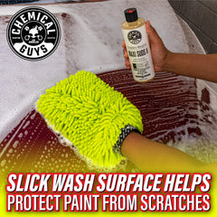 Sunlit car wash using Maxi-Suds II to resist water spots.