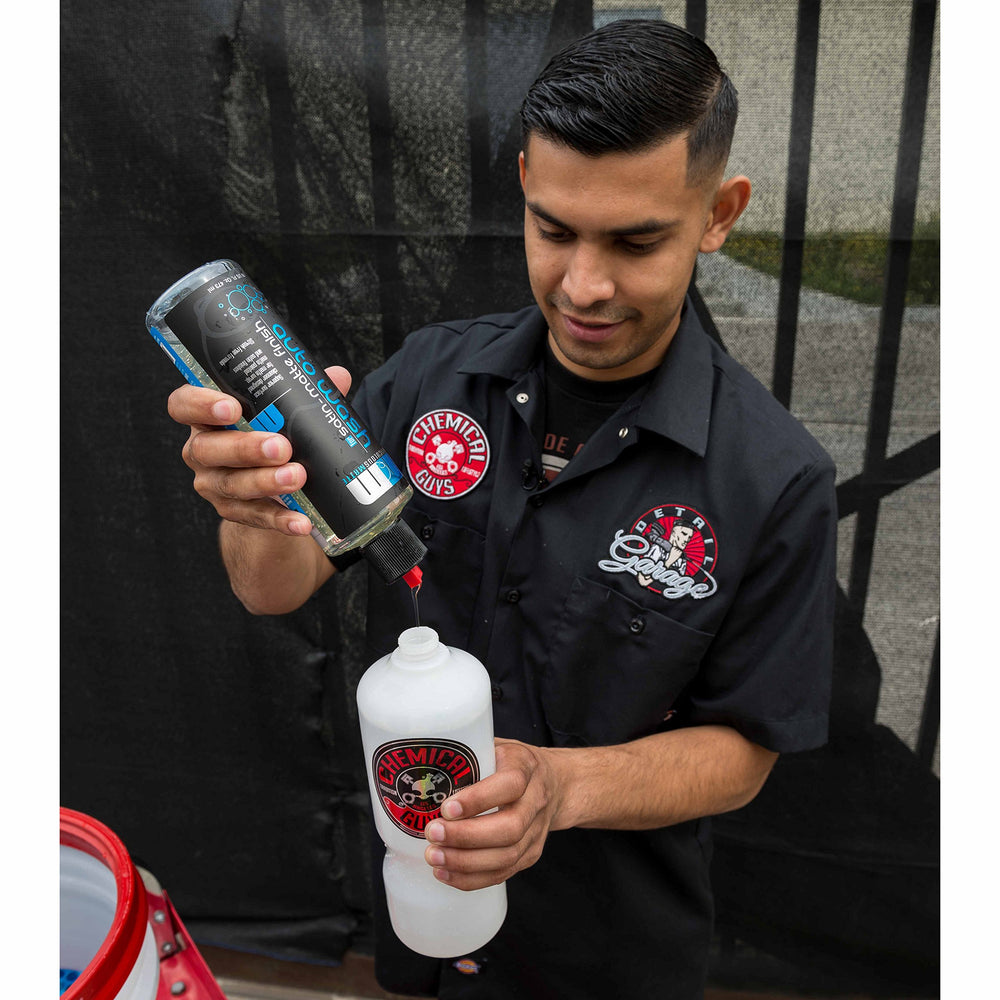 Chemical Guys Meticulous Matte foam cannon setup delivering rich foam for two-bucket wash