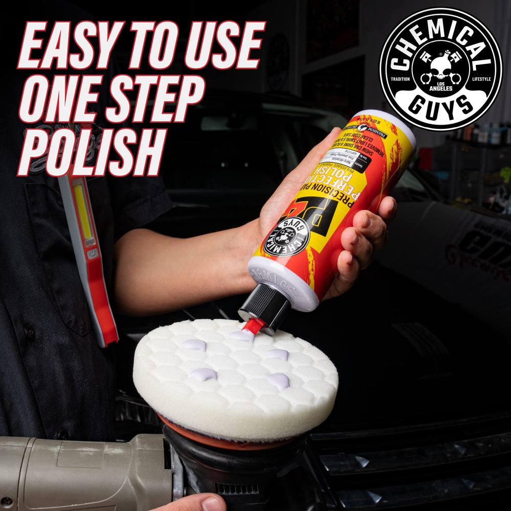 Chemical Guys P4 Polish by hand for even, precise results.