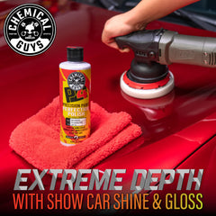 Chemical Guys P4 Polish after gloss restoration shows deeper depth and reflection.