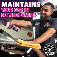 Chemical Guys Synthetic Quick Detailer used on cars, trucks, SUVs, and motorcycles.