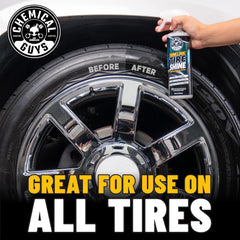Chemical Guys ShineLogic creates a showroom-wet look on tires.