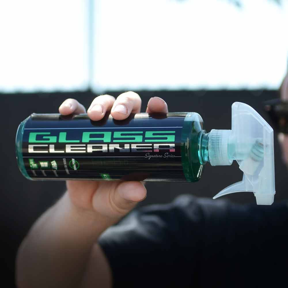 Chemical Guys Signature Series Glass Cleaner leaves crystal-clear glass finish.