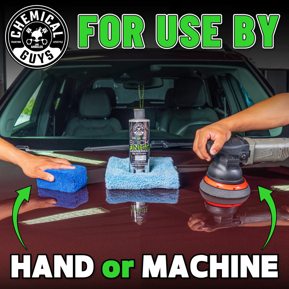 Chemical Guys Slick Finish Cleaner Wax packaging shot communicates premium care kit.