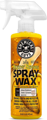 Chemical Guys Blazin' Banana-application-action shows quick spray-on use for a glossy finish