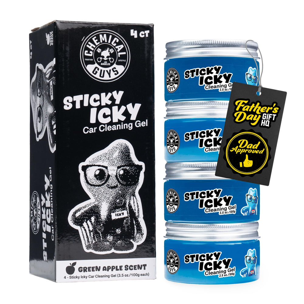 Chemical Guys Sticky Icky gel jar with green apple scent for quick interior cleaning