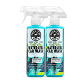 Chemical Guys Swift Wipe bottle demonstrates easy waterless wash for a glossy finish.