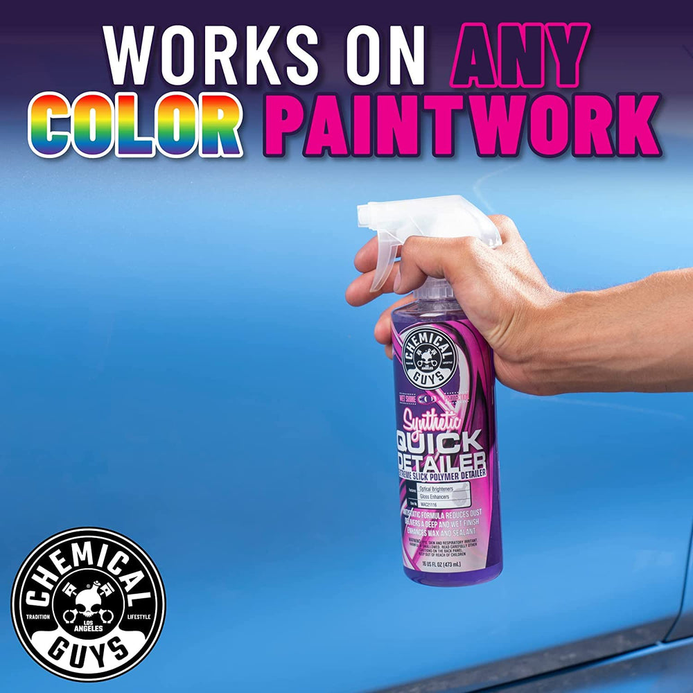 Chemical Guys Synthetic Quick Detailer on exterior surfaces removing fingerprints and water spots.