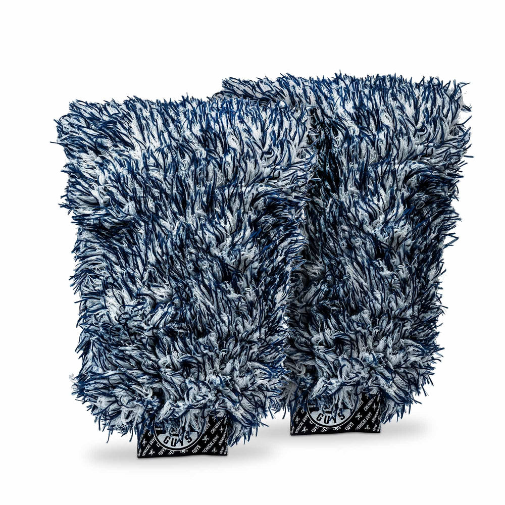 Chemical Guys The Dually dual-fiber wash mitt blue and white for deep cleansing.