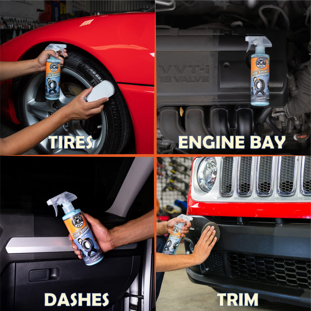 Chemical Guys Tire Kicker sprayable tire shine used on interior plastics for refreshed appearance