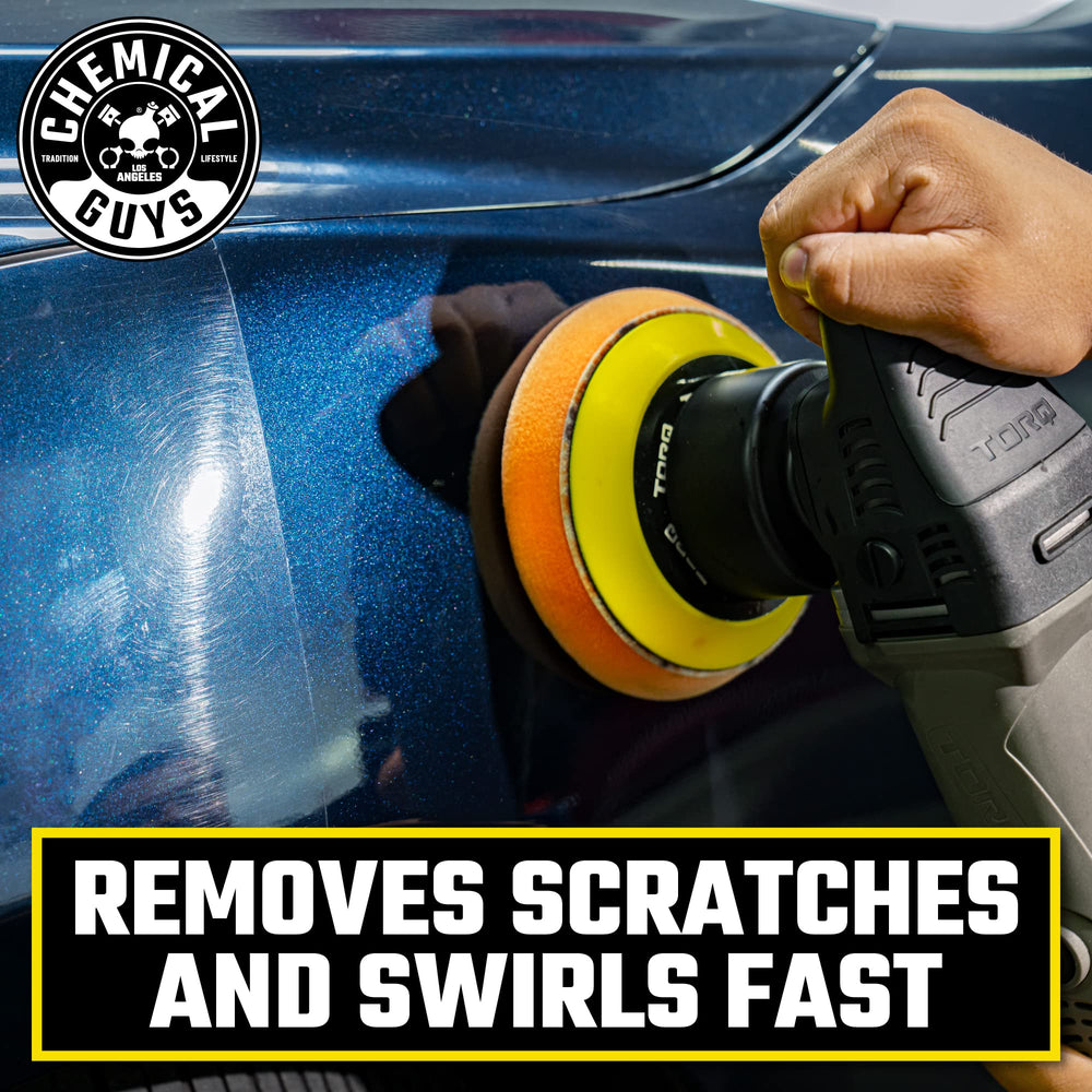 Chemical Guys TORQX cutting polishing pads improve swirls removal and gloss.