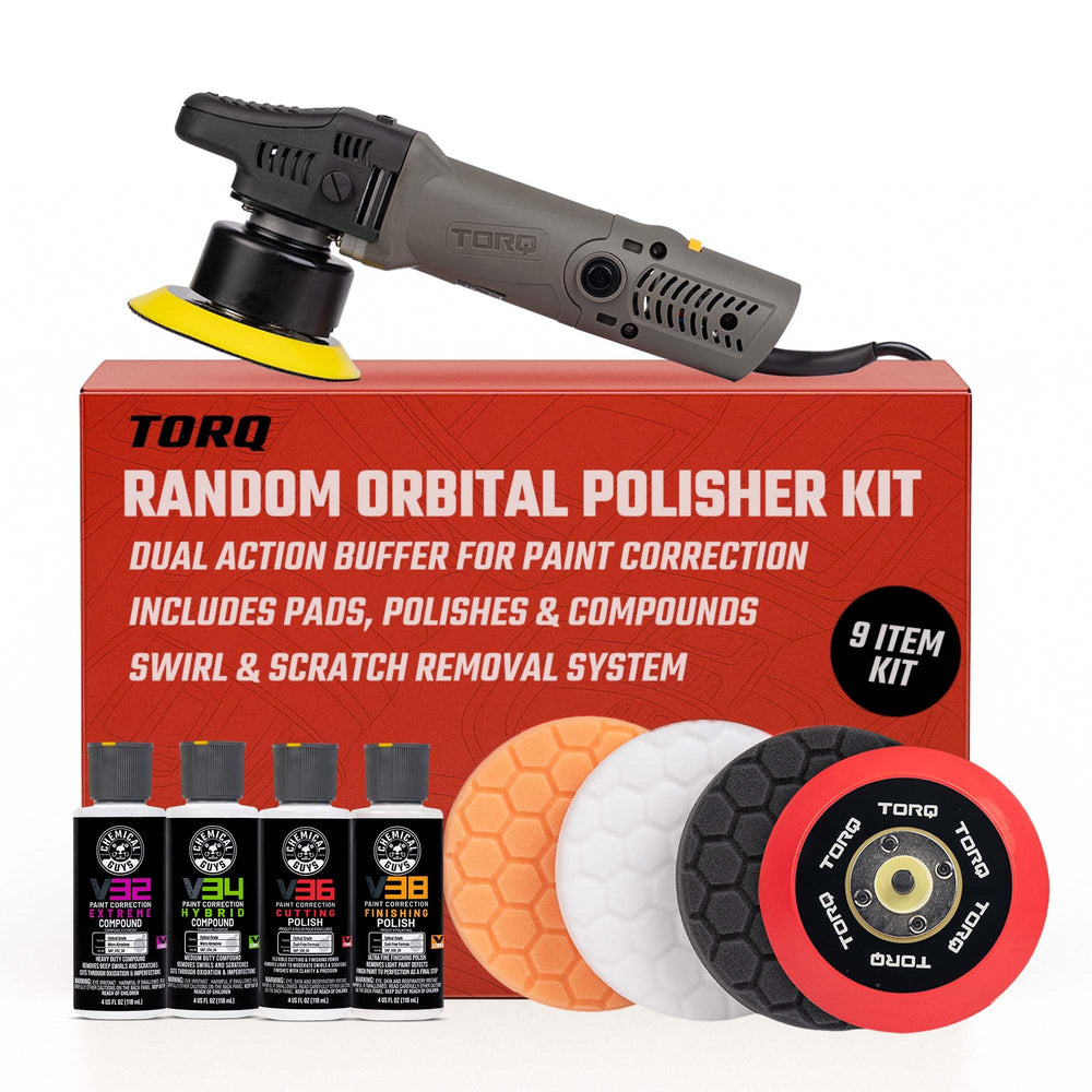 Chemical Guys TORQX polisher in action for smooth, controlled polishing.