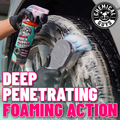 Product demonstrates surface prep for tire shine and ceramic coatings.