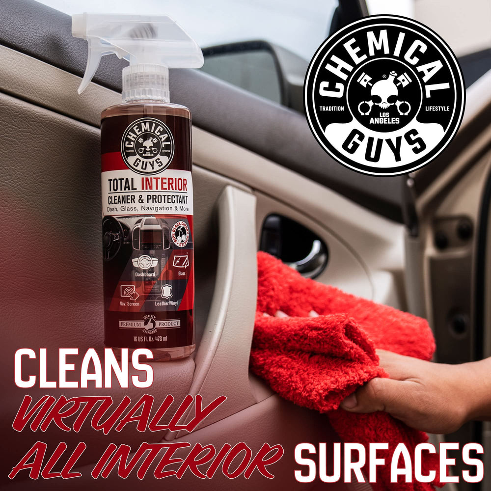 Total Interior cleaner being wiped off to reveal a non-greasy finish.