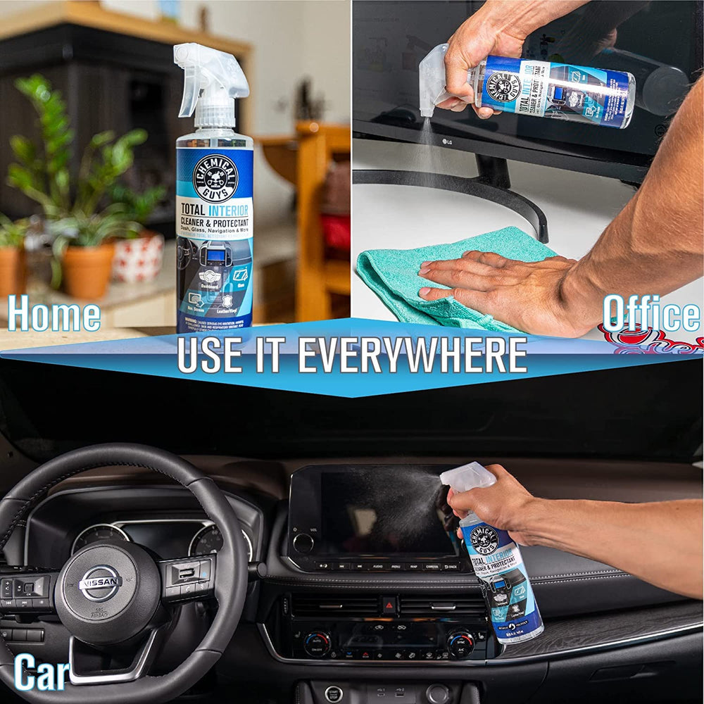 Chemical Guys Total Interior Cleaner residue-free finish for showroom look.