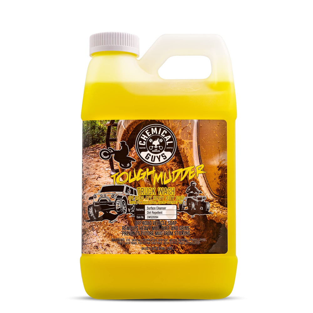 Chemical Guys Tough Mudder foam cannon application shows heavy-duty mud removal