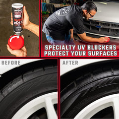 Exterior plastic restorer revives faded plastics on vehicle surfaces