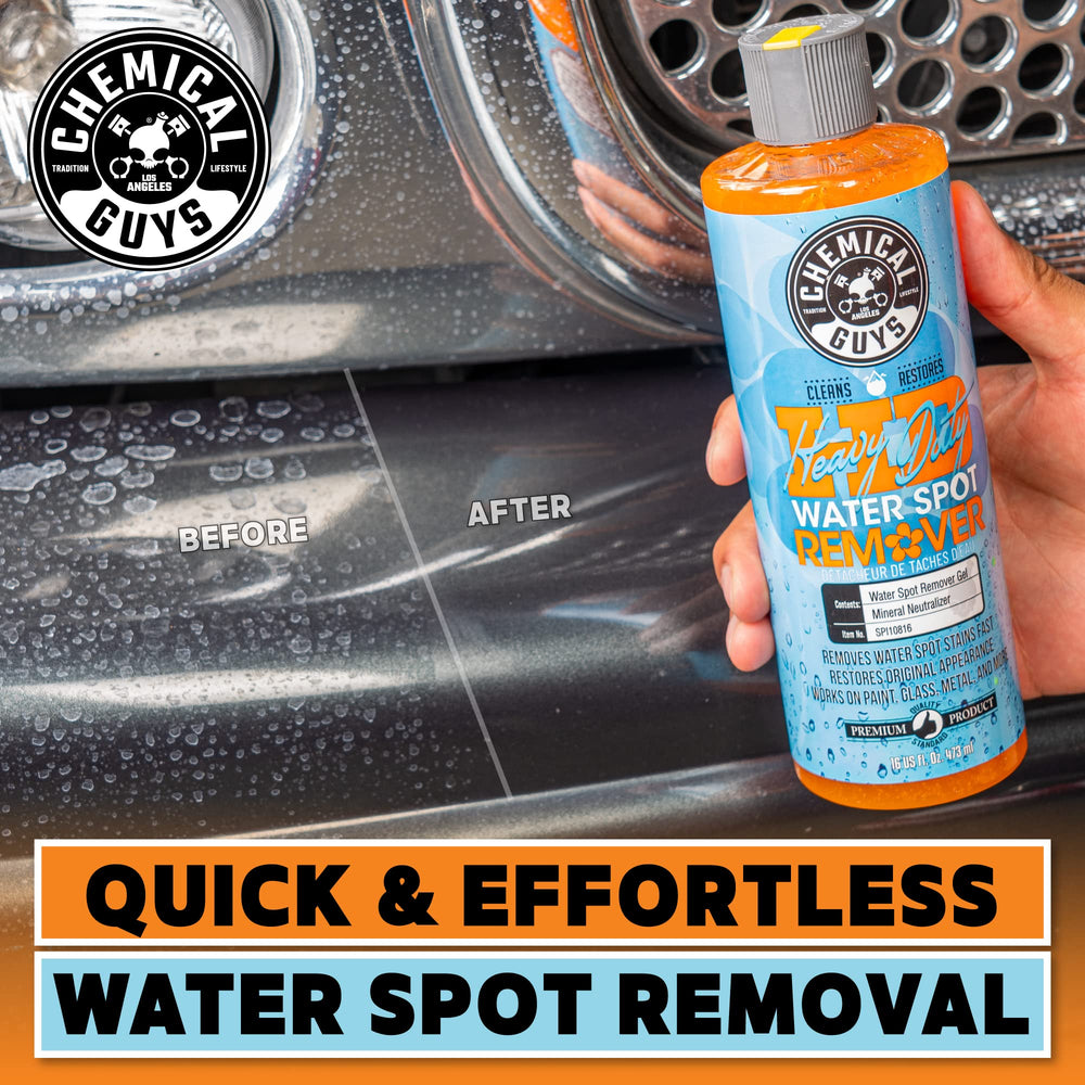Chemical Guys water spot remover gel on vertical panel clings for longer dwell time