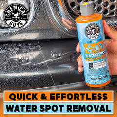 Chemical Guys water spot remover gel on vertical panel clings for longer dwell time