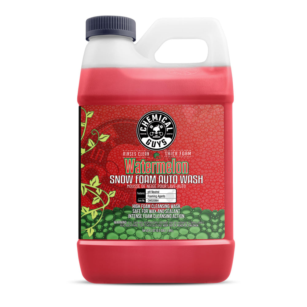 Chemical Guys Watermelon Snow Foam bottle ready for foam cannon wash.