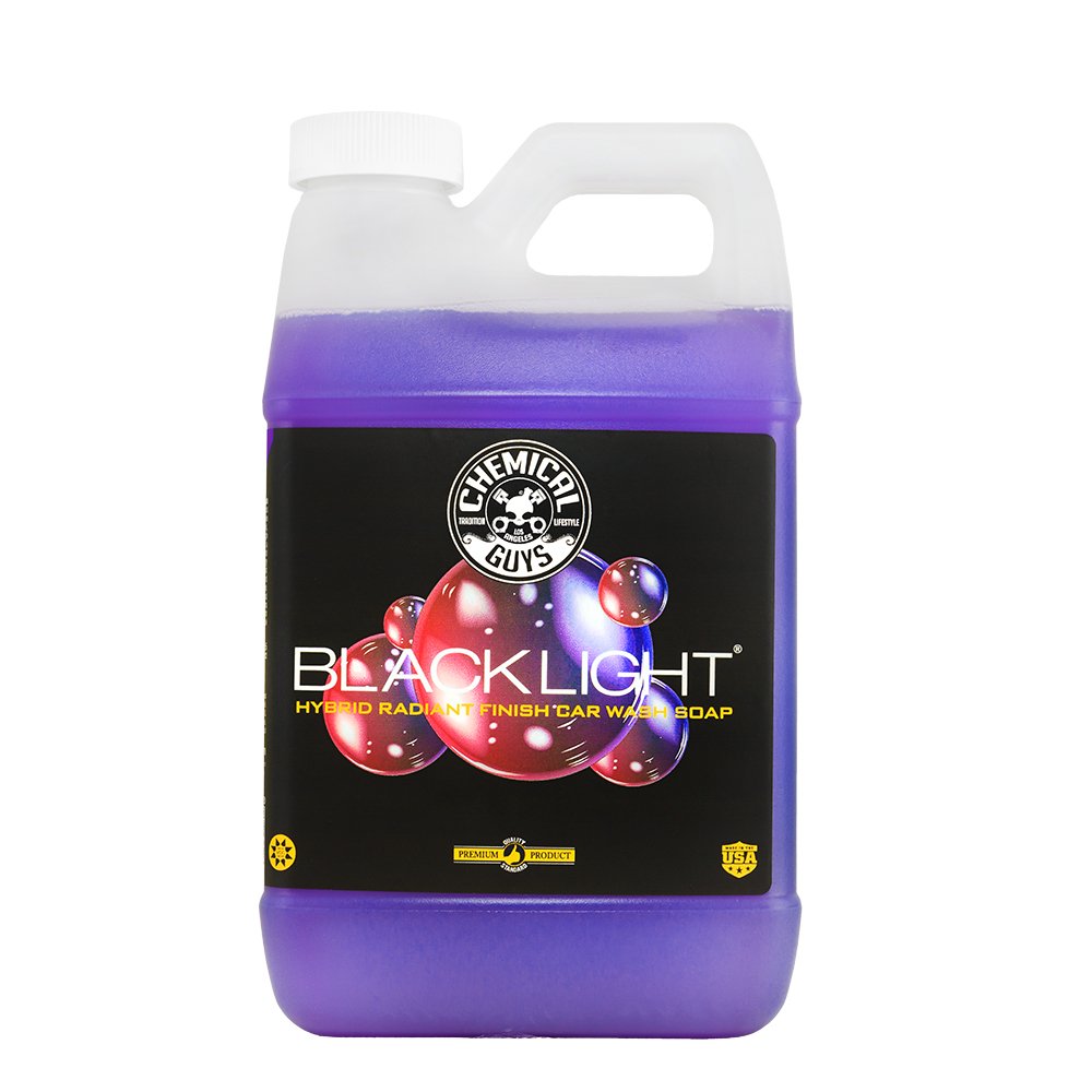 Chemical Guys Black Light bottle pour shows controlled application for even foam.