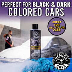 Chemical Guys Black Light deep gloss technology boosts black paint depth.