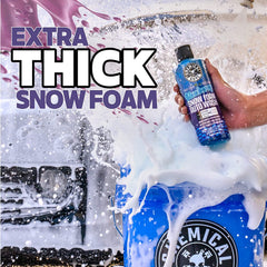 Chemical Guys Blueberry Snow Foam on a car during bucket wash produces rich suds.
