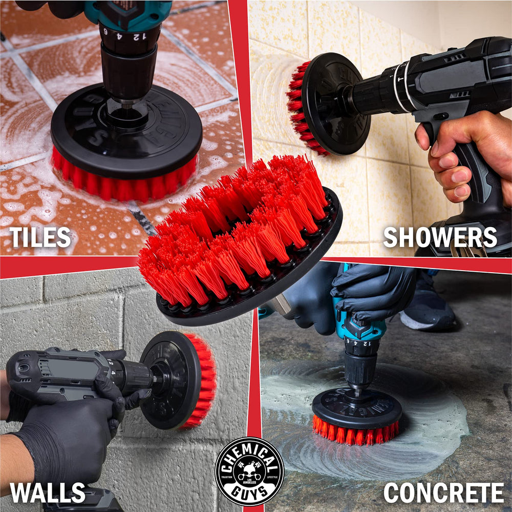 Chemical Guys Heavy-Duty Spinner Brush tile cleaning action.