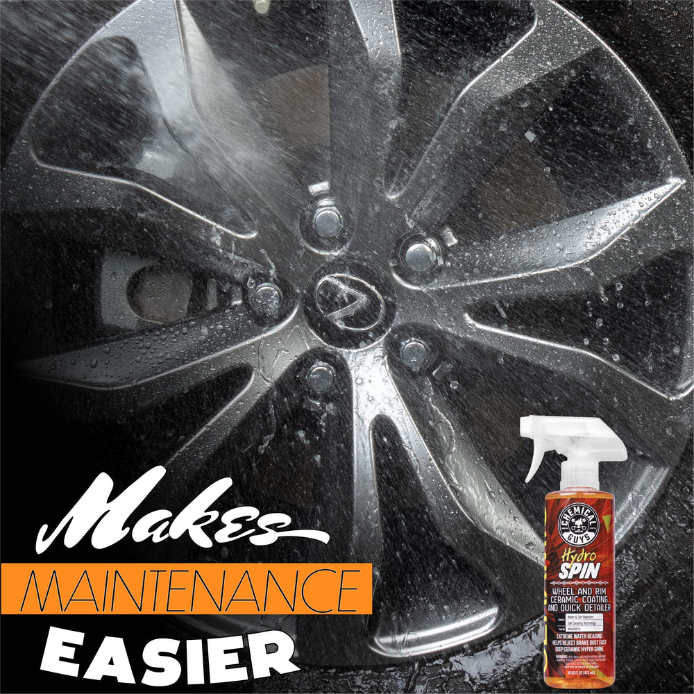 Chemical Guys HydroSpin spray-and-wipe in action on wheel