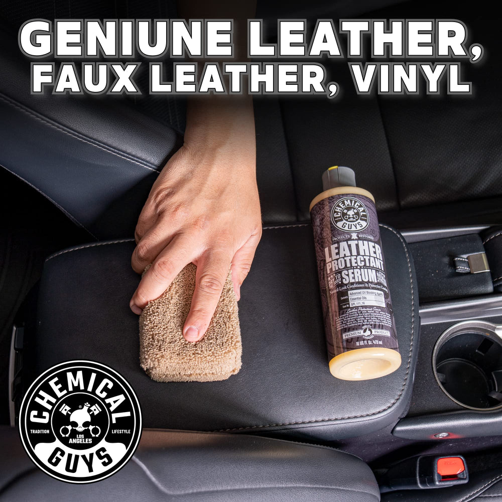 Chemical Guys Leather Kit ready for jackets, shoes, and sofas.