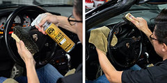 Multi-surface leather care tool suited for cars, furniture, and footwear.