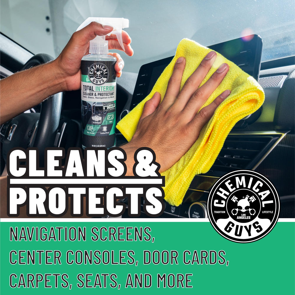 Chemical Guys New Car Scented VRP restores depth and sheen on vinyl, rubber, and plastic.
