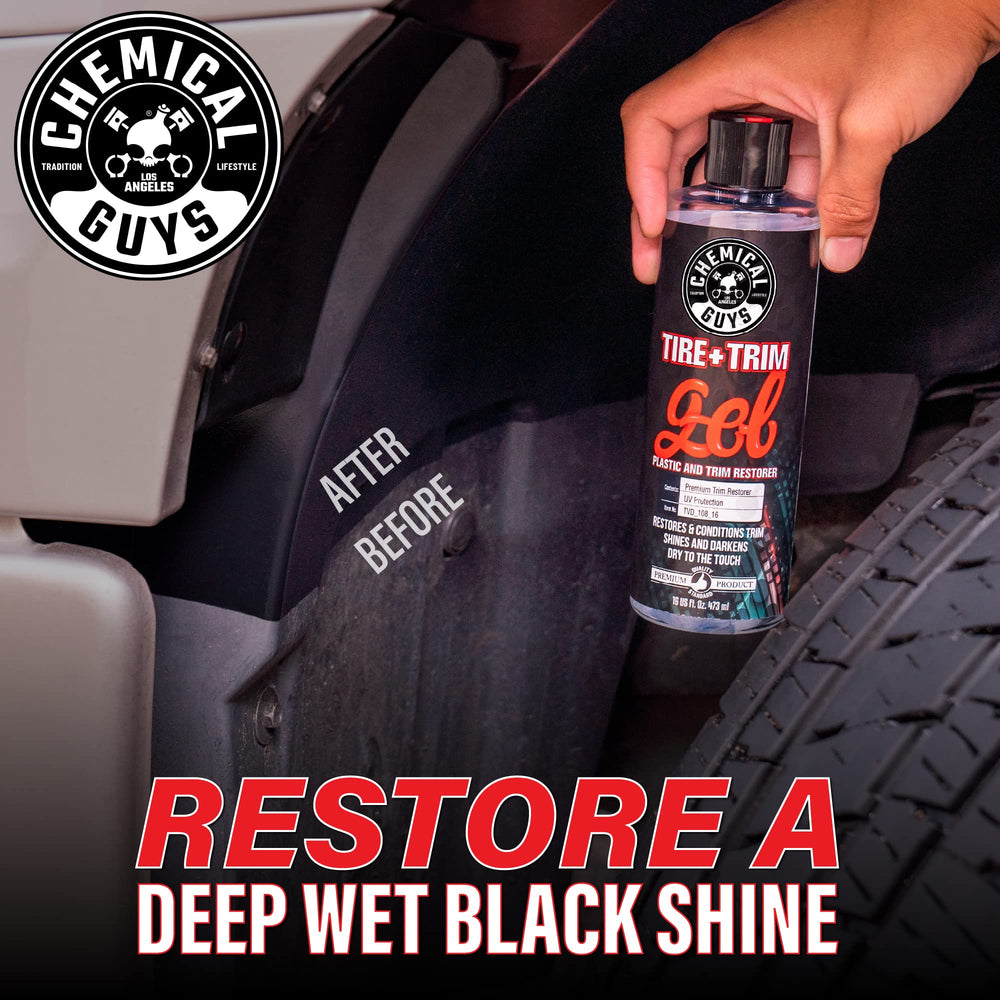 Chemical Guys Tire And Trim Gel applies easily with minimal sling