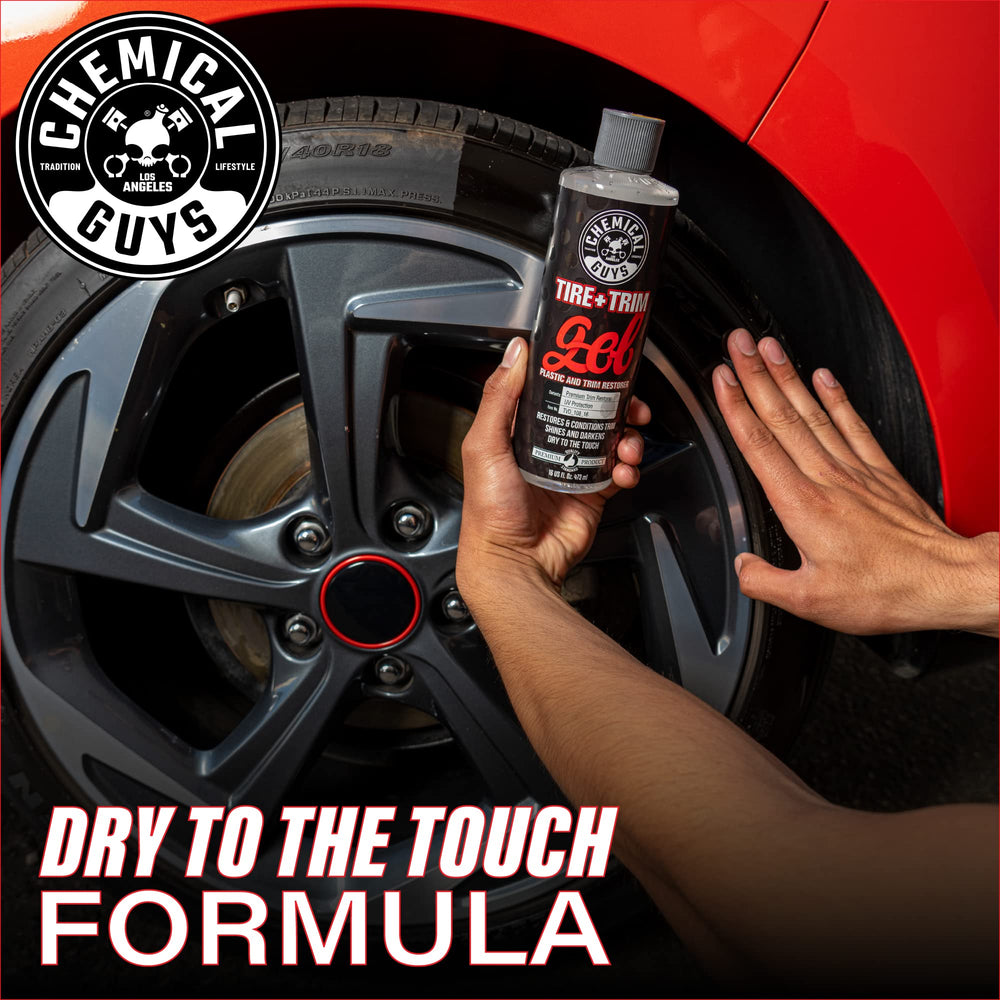 Chemical Guys Tire And Trim Gel leaves a durable glossy finish on exterior trim
