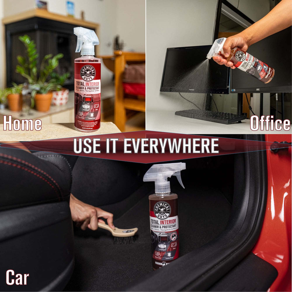 Chemical Guys Total Interior Cleaner protects dash plastics from cracking and fading