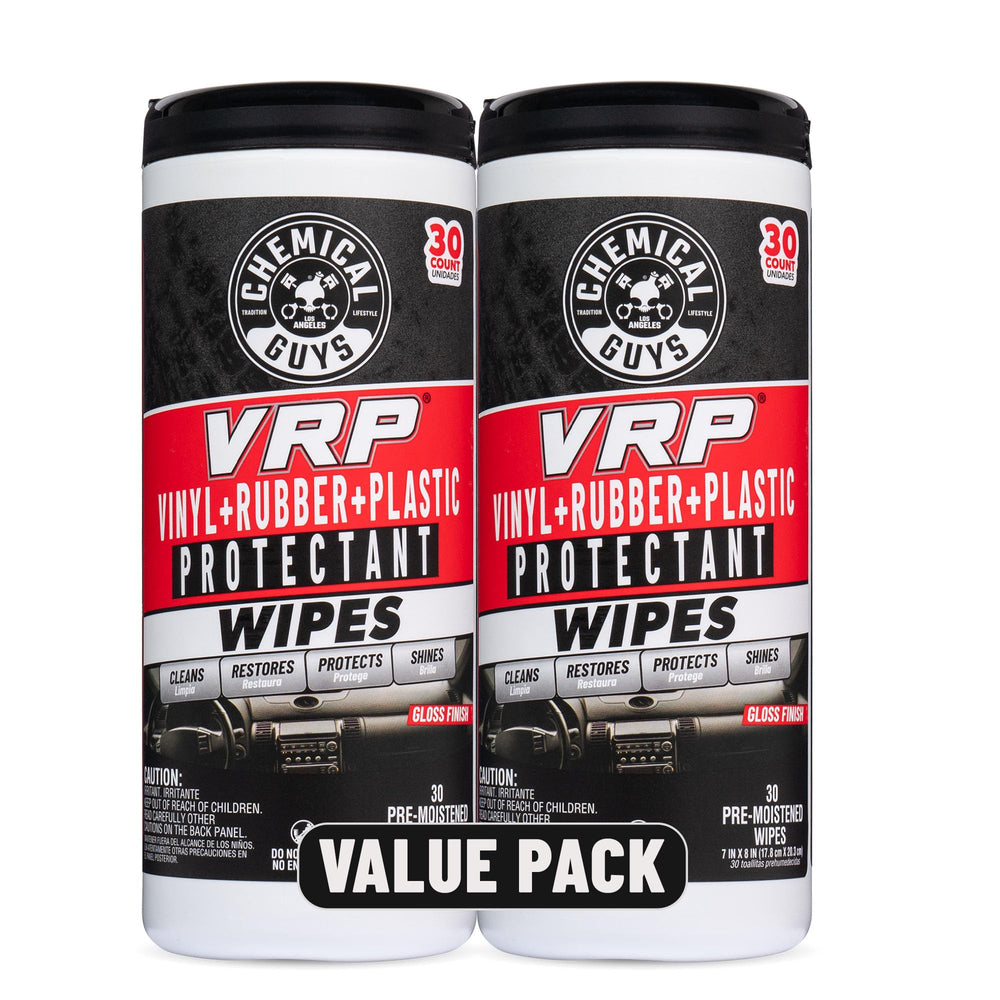 Chemical Guys VRP wipes canister front view for on-the-go interior detailing