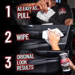 Chemical Guys VRP wipes applying shine to vinyl surface during use