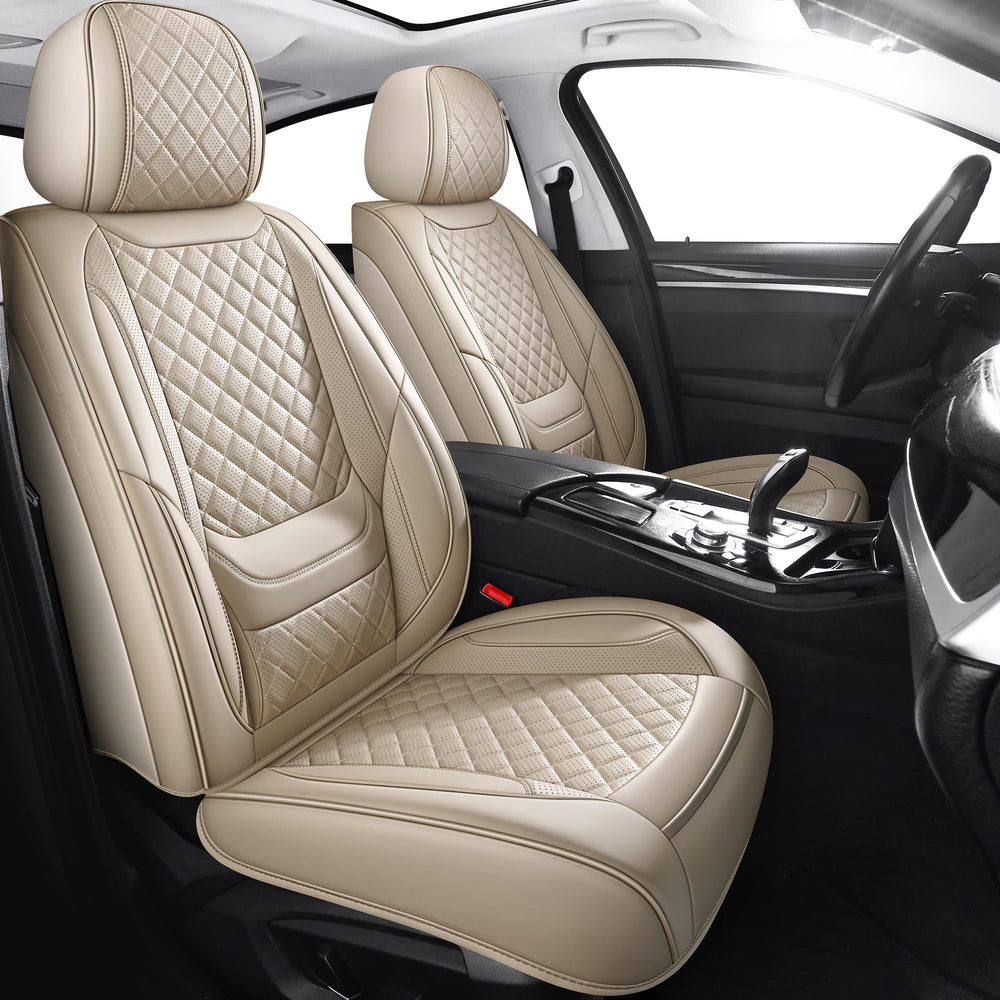 Chezope leather seat covers front pair with Beige Diamonds protect seats and elevate style.